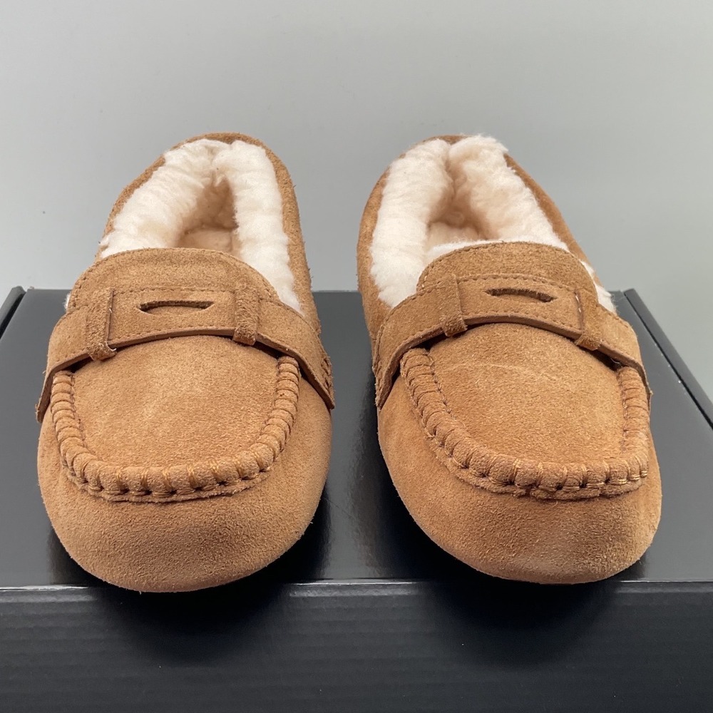 UGG Hailey Loafer Slippers Chestnut Suede Sheepskin Lined Flats 1019090 - Picture 4 of 11